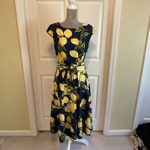 Lemon Print Navy Dress